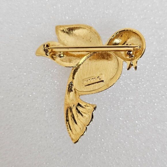 Vintage Napier Bird Brooch Pin Hummingbird Faux Pearl Cabochon Gold Tone Metal - Picture 2 of 8
